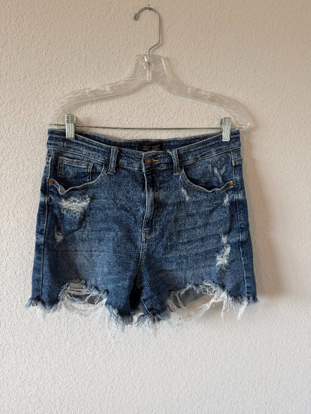 Judy Blue Distressed High-Rise Denim Shorts Size XL Dark Wash